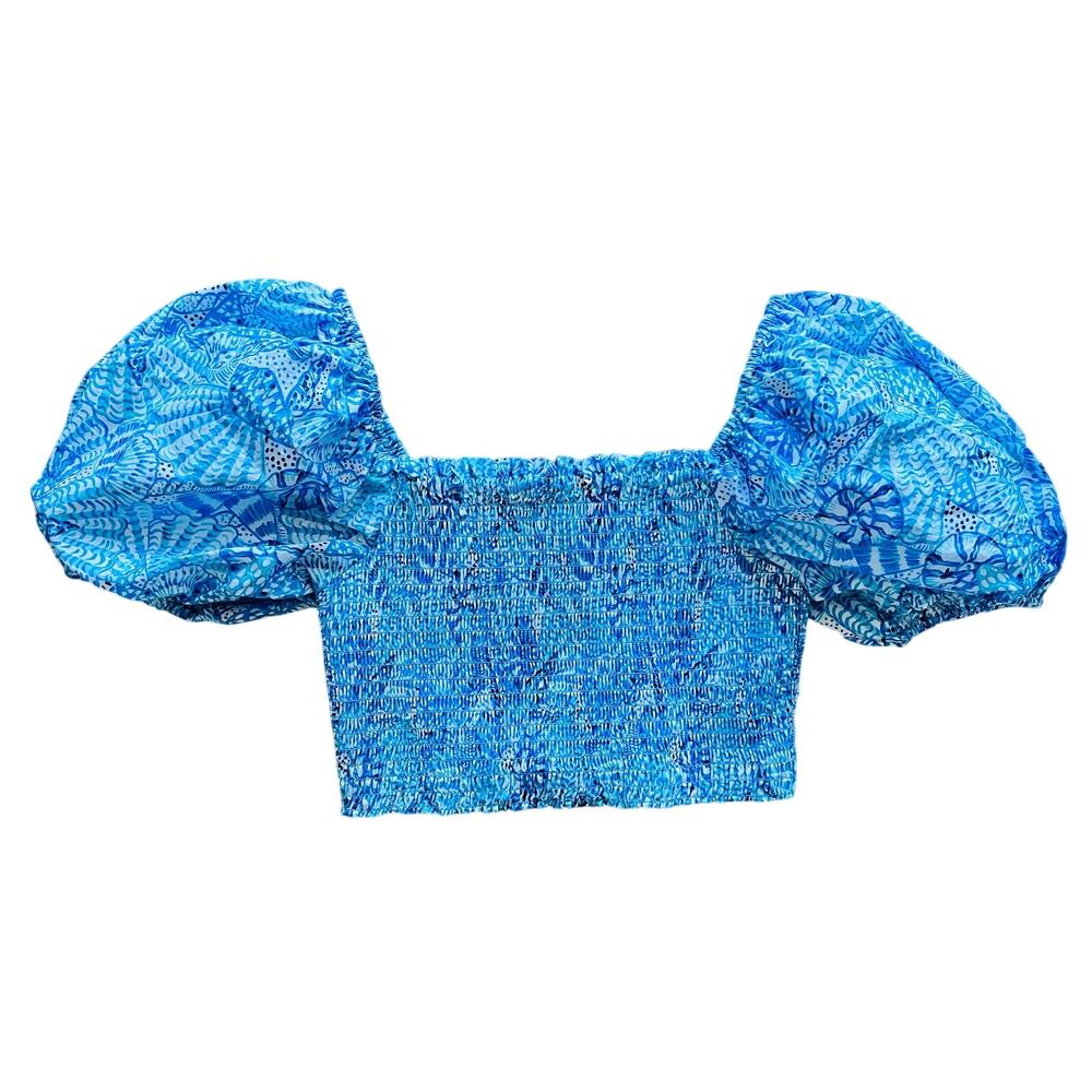 Lilly Pulitzer Women's Blouse Top Only Aston Smocked Like New L - Picture 4 of 5